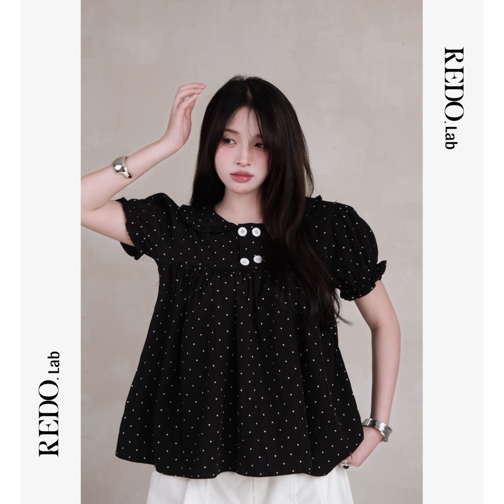 |MỞ BÁN REDO| ÁO BABYDOLL CHẤT GIÓ NHĂN TAY BỒNG PHỐI 4 CÚC FORM RỘNG BAY NHẸ NỮ TÍNH ÁO KIỂU NỮ