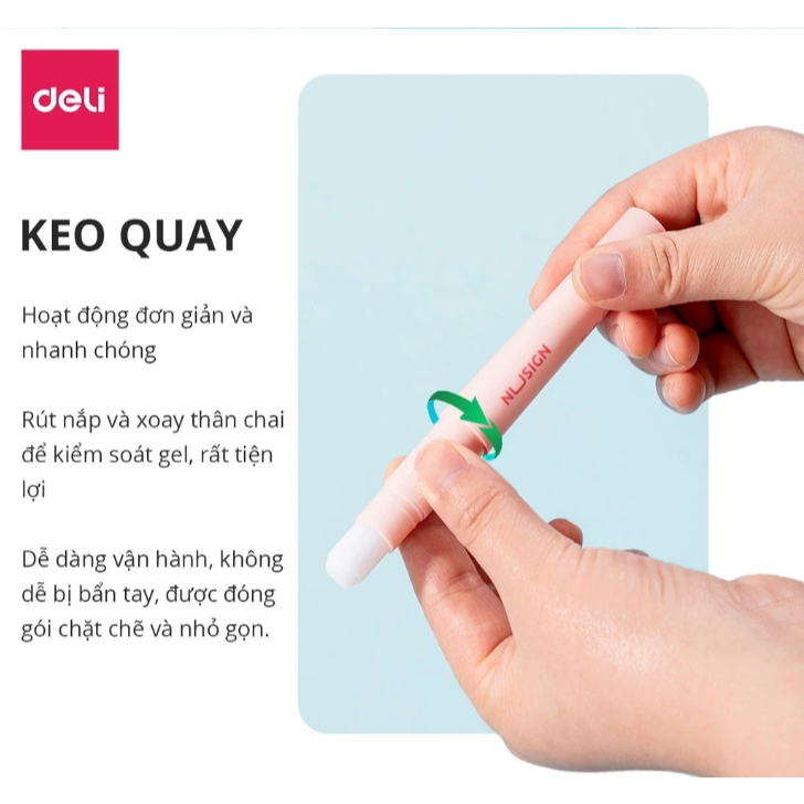 Hồ Keo Khô Deli Dạng Bút – An Toàn Trẻ Em, Không Độc Hại, Không Formaldehyde – Keo Trong, Dính Tốt – Màu Gradient Đẹp