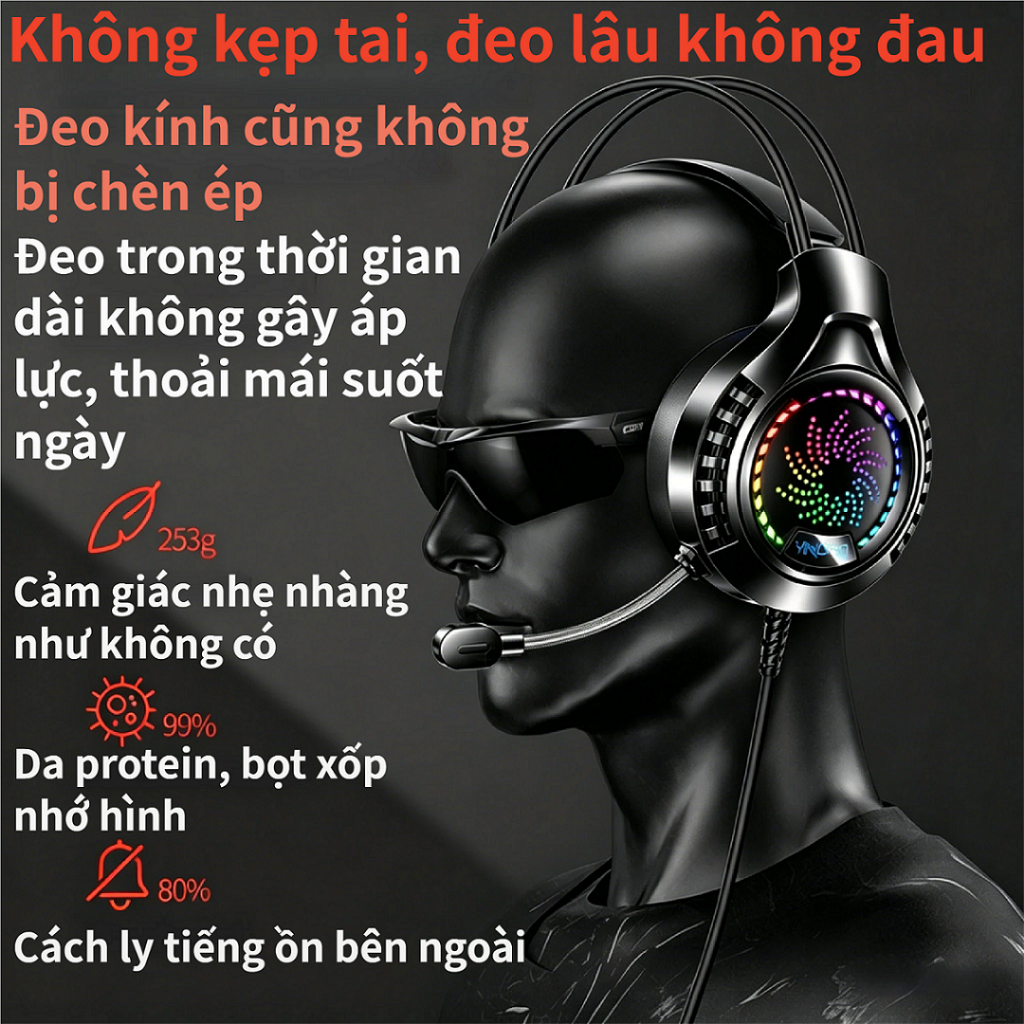 Tai Nghe Chơi Game Q7 Chuyên Nghiệp Cho Game Thủ Pro Đơn Vị Cuộn Ruby Âm Thanh 3 Dải Tần Cân Bằng Đèn LED 7 Màu Mic Thu