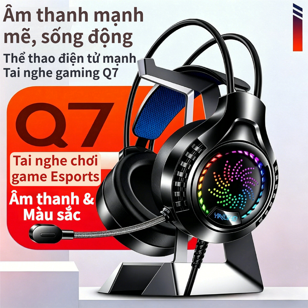 Tai Nghe Chơi Game Q7 Chuyên Nghiệp Cho Game Thủ Pro Đơn Vị Cuộn Ruby Âm Thanh 3 Dải Tần Cân Bằng Đèn LED 7 Màu Mic Thu