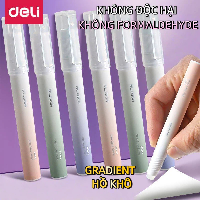 Hồ Keo Khô Deli Dạng Bút – An Toàn Trẻ Em, Không Độc Hại, Không Formaldehyde – Keo Trong, Dính Tốt – Màu Gradient Đẹp