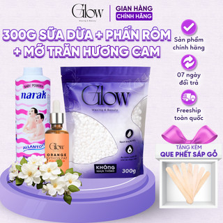 Combo 300Gr Sáp Dừa Cao Cấp GLOWWAXING+Mỡ Trăn Nguyên Chất Hương Cam+ Phấn Rôm 25GR Tặng Que CHE TÊN