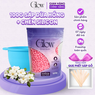 Combo Chén Nấu Sáp Wax Lông Silicone Màu Tím GLOWWAXING + 100gr Sáp Cao Cấp Siêu Bám Lông CHE TÊN