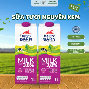 Sữa tươi nguyên kem Happy Barn 1L làm bánh, trà sữa