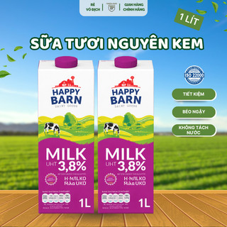 Sữa tươi nguyên kem Happy Barn 1L làm bánh, trà sữa