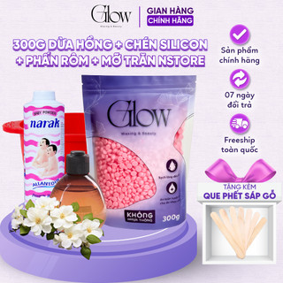 Combo 300Gr Sáp Dừa Hồng GLOWWAXING + Mỡ Trăn Nstore + Chén Silicon Nấu Sáp + Phấn Rôm Narak CHE TÊN