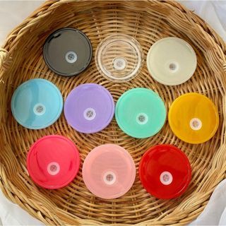 Nắp Nhựa Nhiều Màu Cho Cốc Thuỷ Tinh, Nắp Thay Thế Cốc Thuỷ Tinh 16Oz, Nắp Có Lỗ Ống Hút Tái Sử Dụng