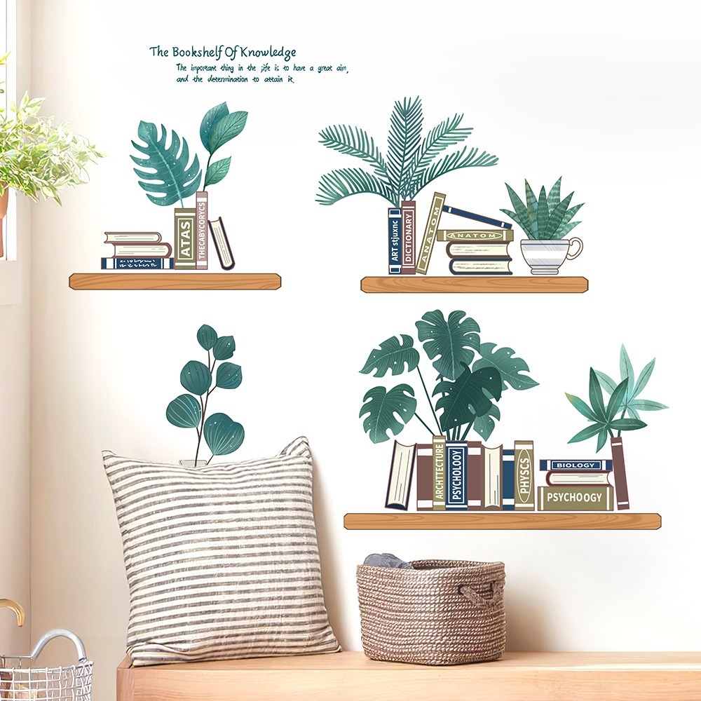 Decal Dán Tường Kệ Sách Cây Xanh Có Keo Sẵn 95x76cm - Trang Trí Phòng Ngủ Phòng Làm Việc