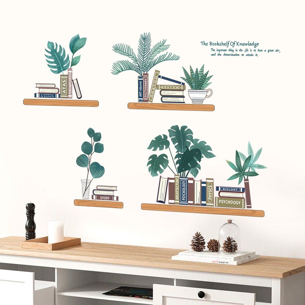 Decal Dán Tường Kệ Sách Cây Xanh Có Keo Sẵn 95x76cm - Trang Trí Phòng Ngủ Phòng Làm Việc