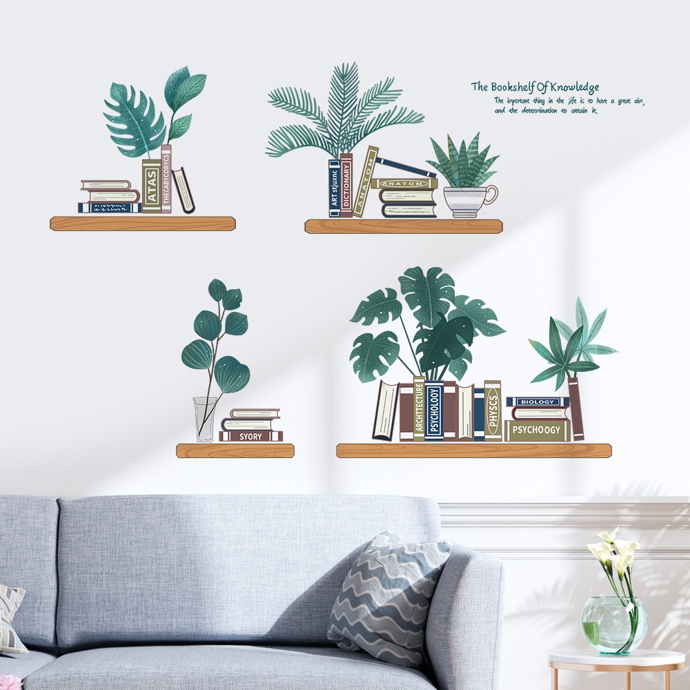 Decal Dán Tường Kệ Sách Cây Xanh Có Keo Sẵn 95x76cm - Trang Trí Phòng Ngủ Phòng Làm Việc