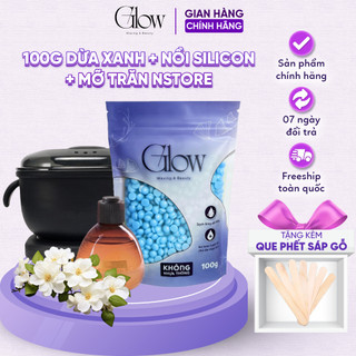 Combo Nồi Nấu Sáp Wax Lông Silicon + 100Gr Sáp Dừa Xanh + Mỡ Trăn Nstore GLOWWAXING CHE TÊN - 1092