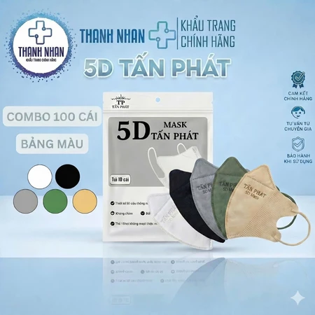 [Combo 100 Cái] Khẩu Trang 5D Tấn Phát Chính Hãng 3 Lớp, Chống Bụi Mịn, Không Lem Son