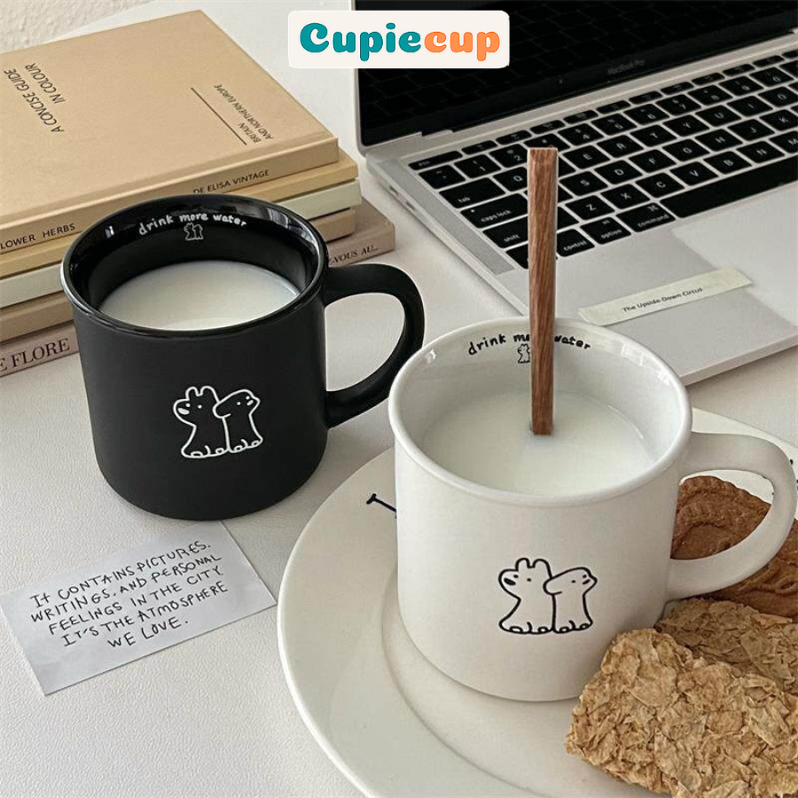 Cốc Sứ Basic Đen Trắng, Ly Uống Cafe, Sữa, Quà Tặng Sinh Nhật, Đồ Decor Siêu Xinh CSU052