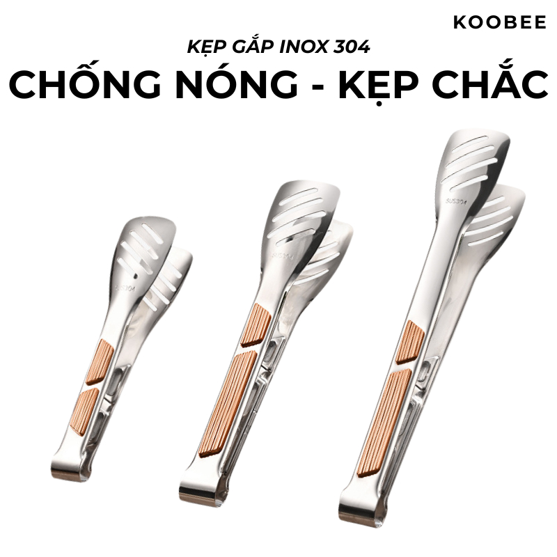 Kẹp Gắp Thức Ăn Inox 304 Cao Cấp 3 Size Tiện Dụng - Đầu Kẹp 3 Khía Bản To - Tay Cầm Chống Nóng Màu Đồng Sang Trọng| 281