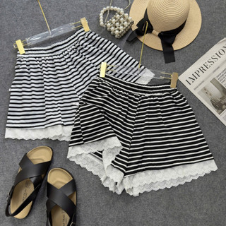 Quần Short Bigsize Nữ Kẻ Sọc Ngang Phối Viền Ren Dễ Thương Năng Động Cho Chubby Q578 Q579