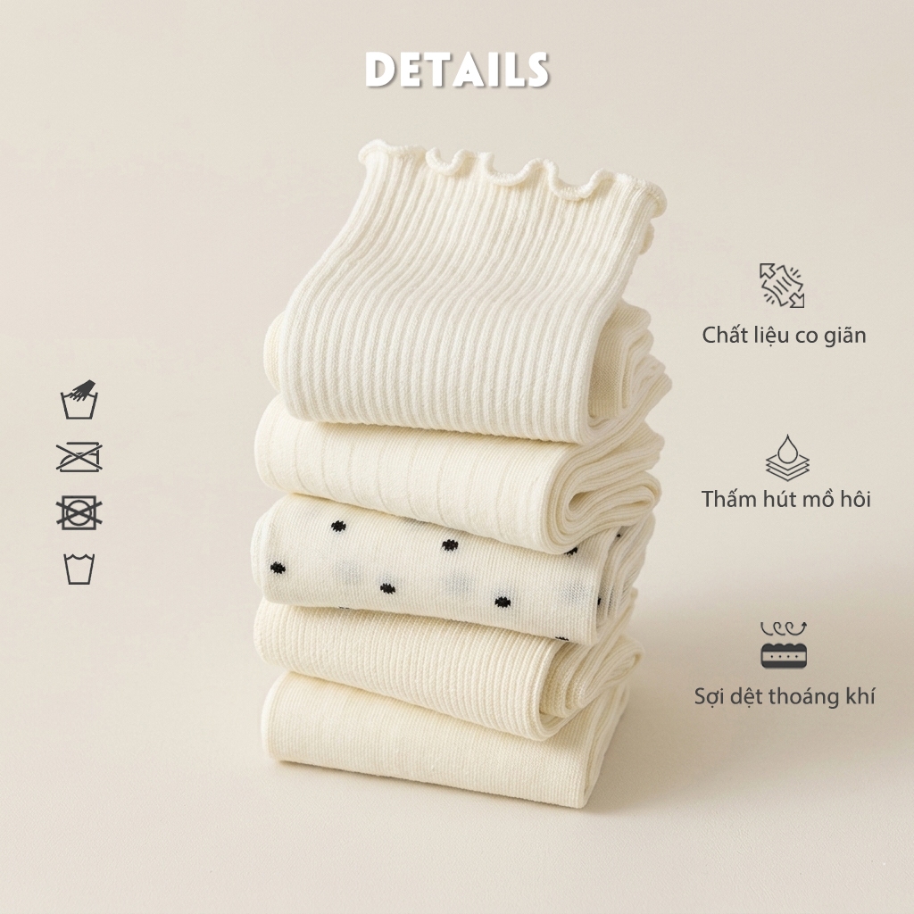 Tất vớ nữ cổ cao set 5 đôi style tiểu thư, chất liệu mềm mại thoáng khí - Ekiu Perseper