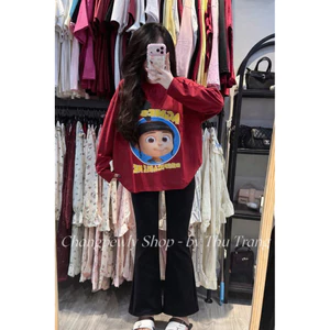 Set bộ áo thun dài tay in co gái ange mix quần loe umi
