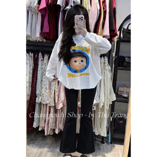 Set bộ áo thun dài tay in co gái ange mix quần loe umi