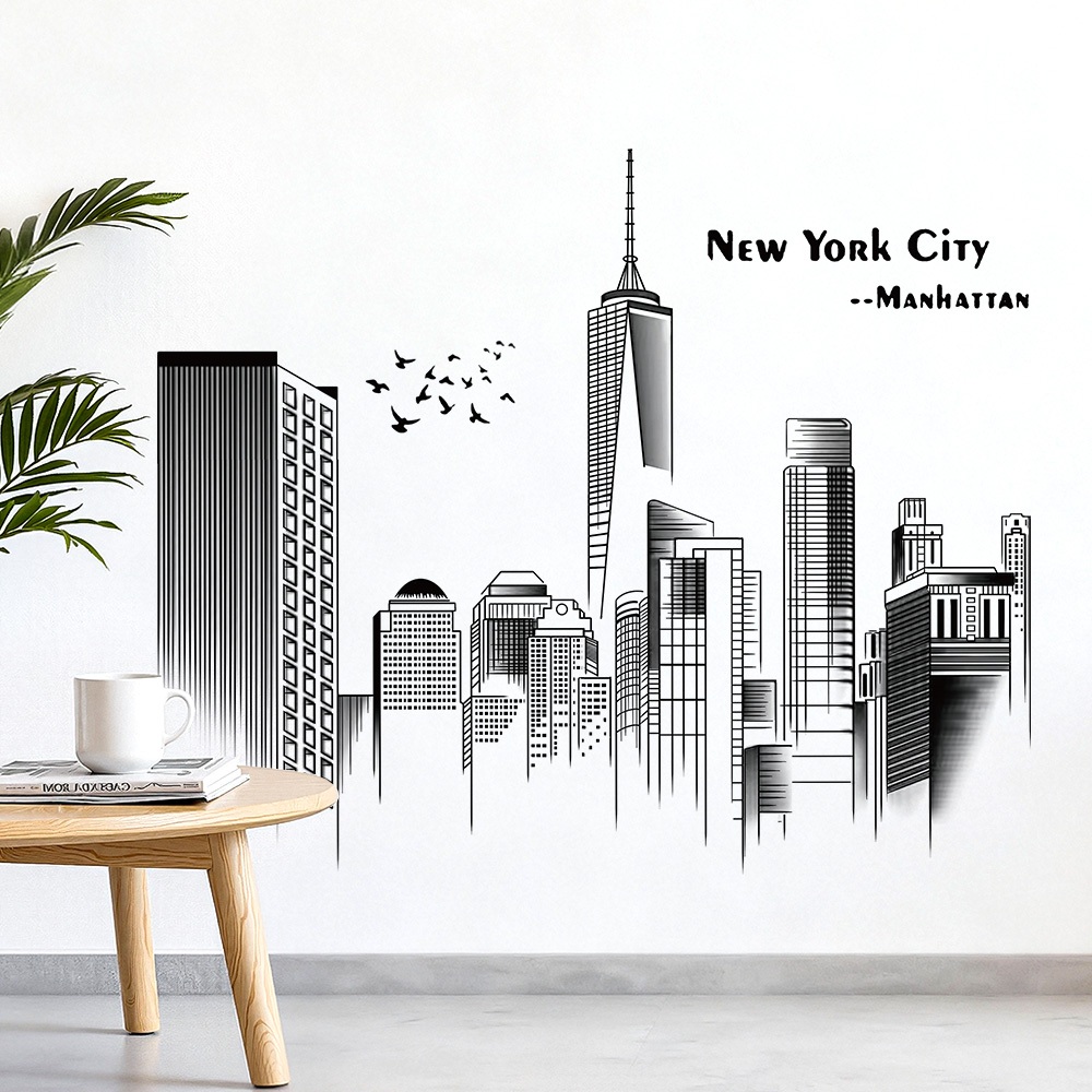 Decal Dán Tường Thành Phố New York Hiện Đại Có Keo Sẵn 100x83cm - Trang Trí Không Gian