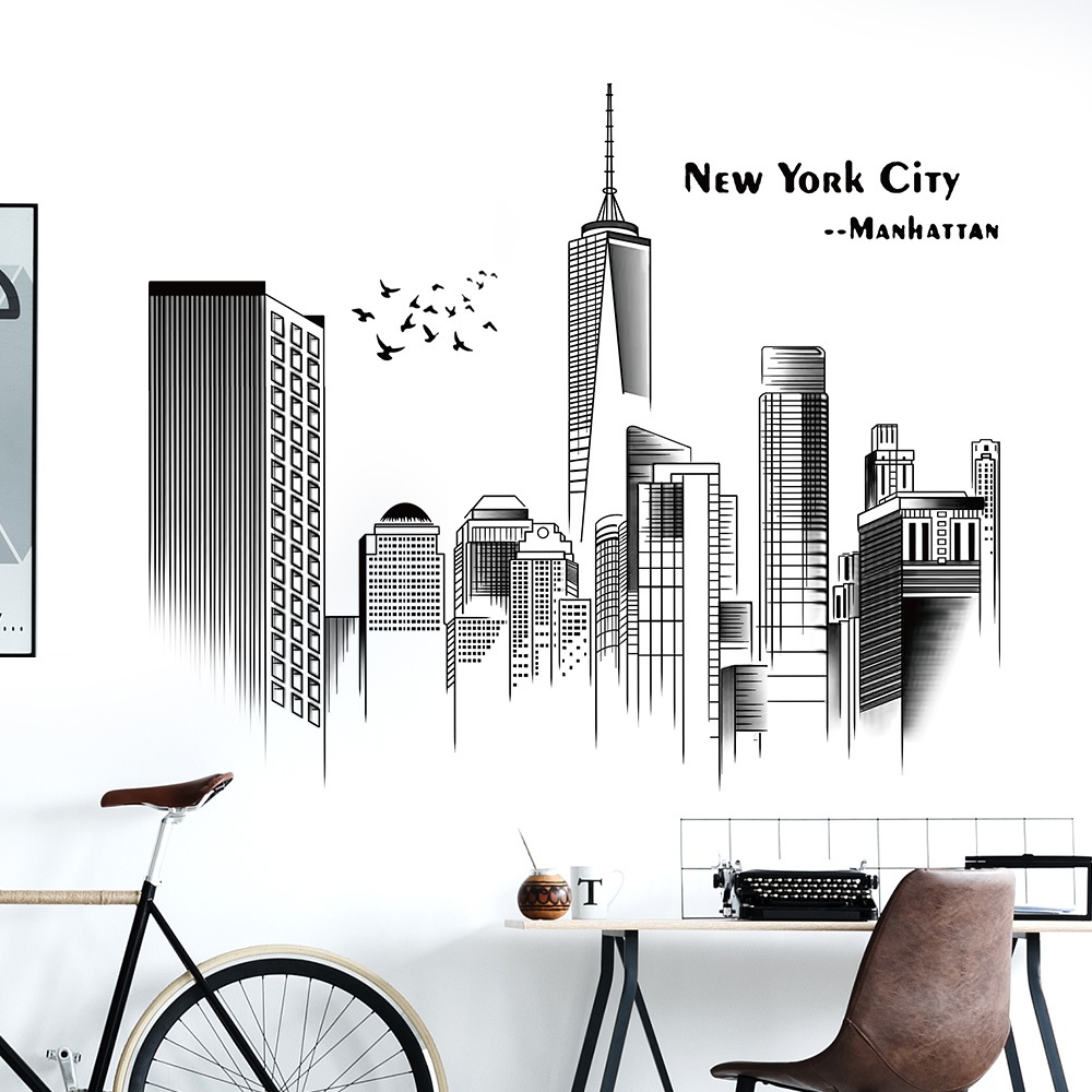 Decal Dán Tường Thành Phố New York Hiện Đại Có Keo Sẵn 100x83cm - Trang Trí Không Gian