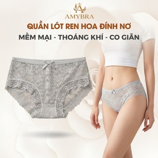 Quần Lót Nữ AMYBRA Ren Hoa Xuyên Thấu quyến rũ, Quần Chip Đáy May Cotton Kháng Khuẩn L104