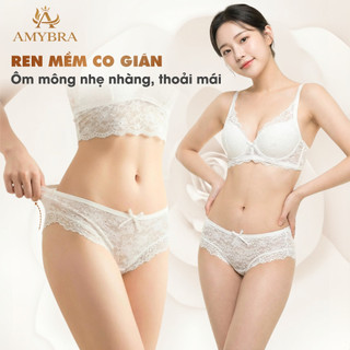 Quần Lót Nữ AMYBRA Ren Hoa Xuyên Thấu quyến rũ, Quần Chip Đáy May Cotton Kháng Khuẩn L104