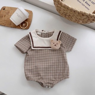 Body cổ thủy thủ bé gái 4-11kg. Body caro gấu rời cho bé mặc đầy tháng, thôi nôi, đi chơi. Dino Kids