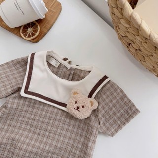 Body cổ thủy thủ bé gái 4-11kg. Body caro gấu rời cho bé mặc đầy tháng, thôi nôi, đi chơi. Dino Kids