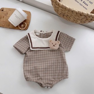 Body cổ thủy thủ bé gái 4-11kg. Body caro gấu rời cho bé mặc đầy tháng, thôi nôi, đi chơi. Dino Kids