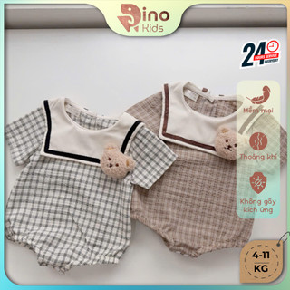Body cổ thủy thủ bé gái 4-11kg. Body caro gấu rời cho bé mặc đầy tháng, thôi nôi, đi chơi. Dino Kids