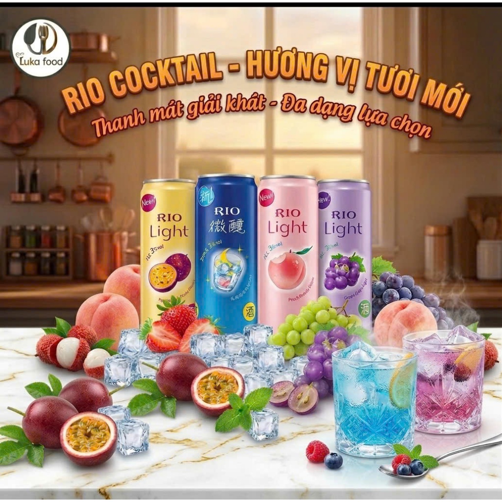 Nước Trái Cây Lên Men RIO Lon 330ml - Nhiều Vị Trái Cây Thơm Mát, Đồ Uống Chill Tiệc Tùng Cực Đã Luka Food