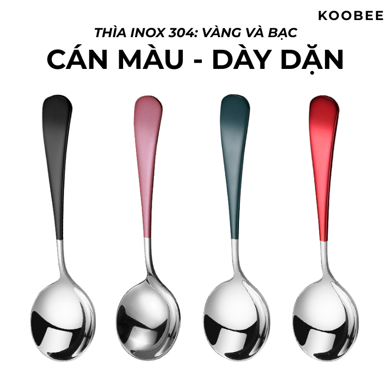 Muỗng Thìa Inox 304 Miệng Tròn Mạ Vàng Bạc Nhiều Màu Sang Trọng Ăn Cơm Súp Món Tráng Miệng Cao Cấp | 0170