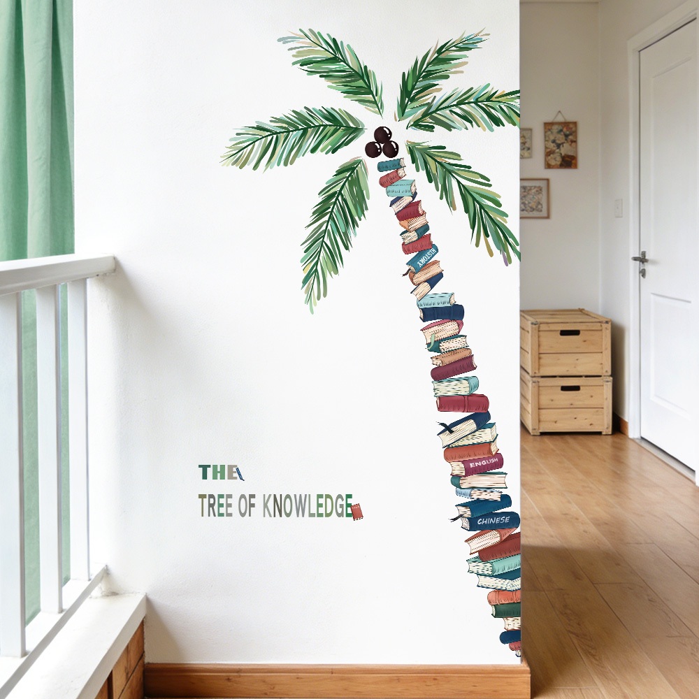 Decal Dán Tường Cây Dừa Tri Thức Có Keo Sẵn 87x155cm – Trang Trí Góc Học Tập