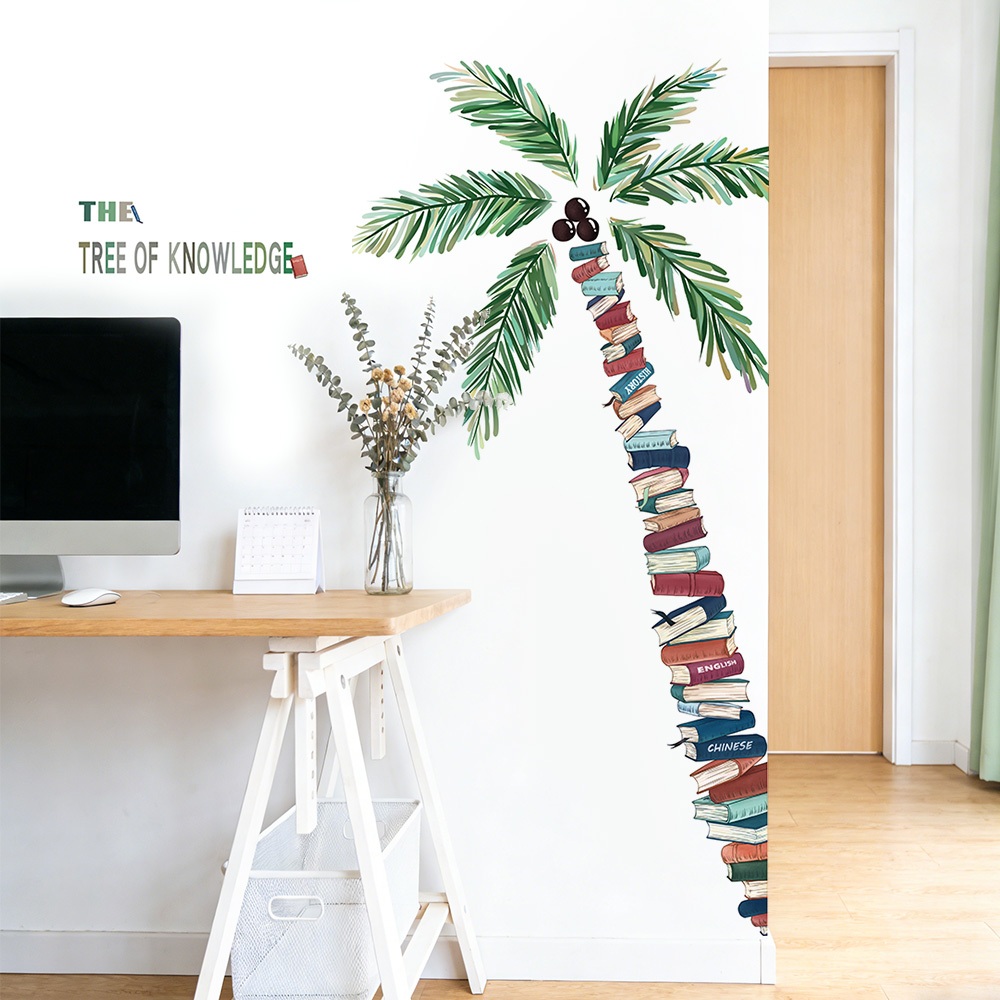Decal Dán Tường Cây Dừa Tri Thức Có Keo Sẵn 87x155cm – Trang Trí Góc Học Tập