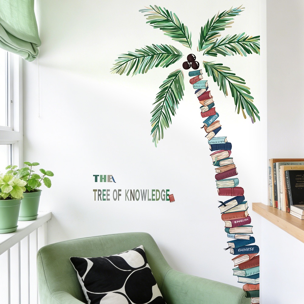 Decal Dán Tường Cây Dừa Tri Thức Có Keo Sẵn 87x155cm – Trang Trí Góc Học Tập
