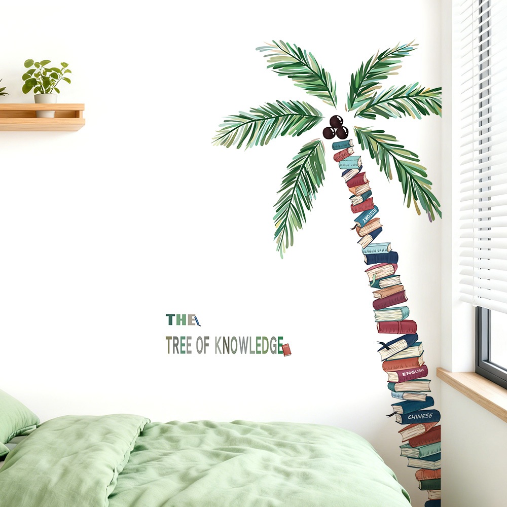 Decal Dán Tường Cây Dừa Tri Thức Có Keo Sẵn 87x155cm – Trang Trí Góc Học Tập