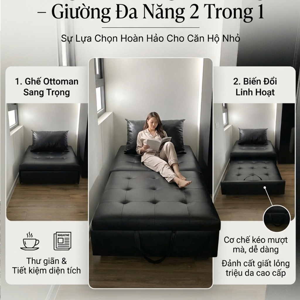 sofa bed giường kéo NHU Y DECOR gấp gọn, thông minh, tiện lợi, Hỏa tốc HCM