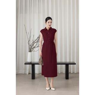 SWANLAKE | Váy Đầm Nữ Suông Vải Linen Cổ Sơ Mi Cài Nút Tay Hến Có Túi Dây Thắt Eo Công Sở D13644