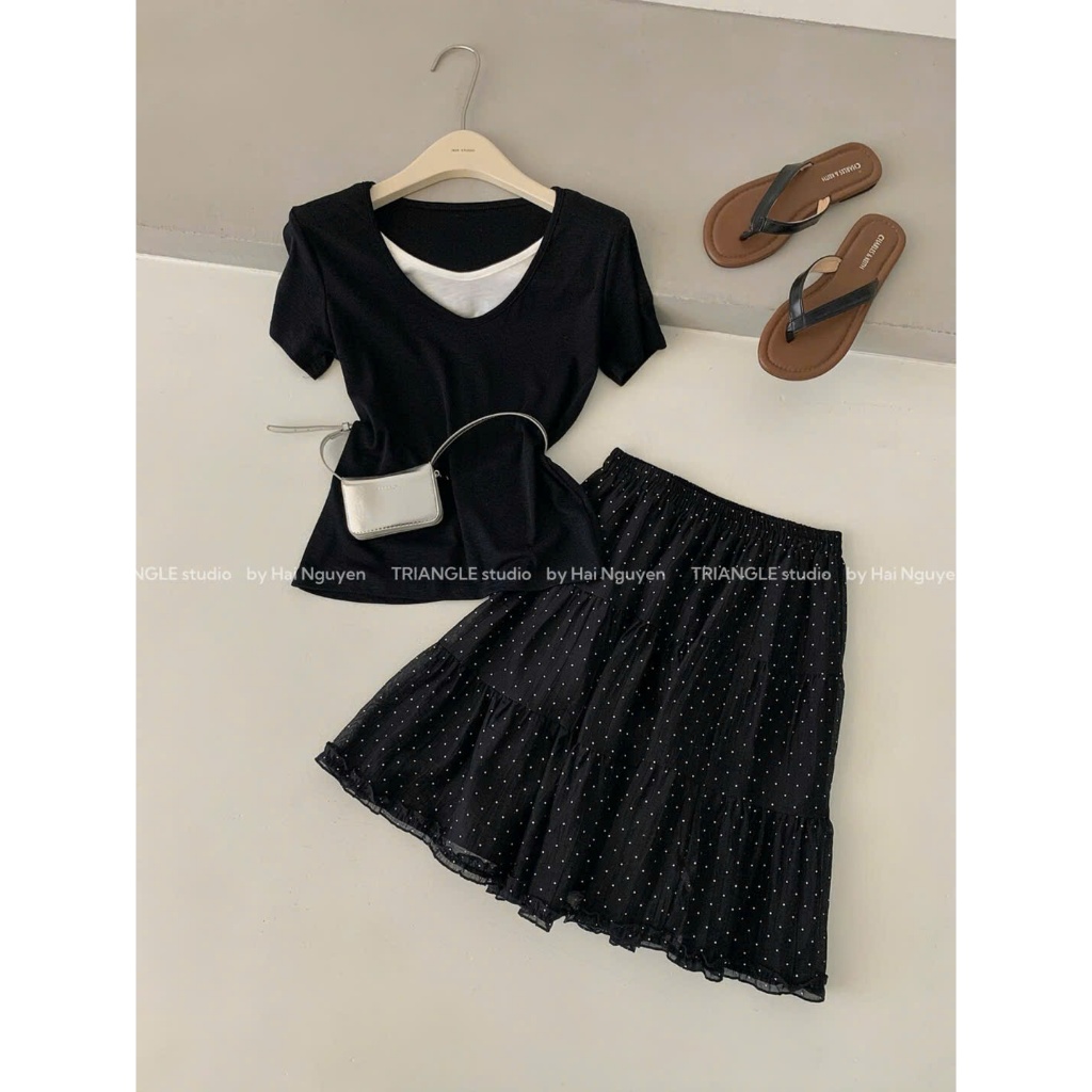 TRIANGLE - Two T-shirt (Cân nhắc kỹ, return is not welcomed) Áo thun giả hai mảnh style Hàn Quốc dễ mặc, chất thun đẹp