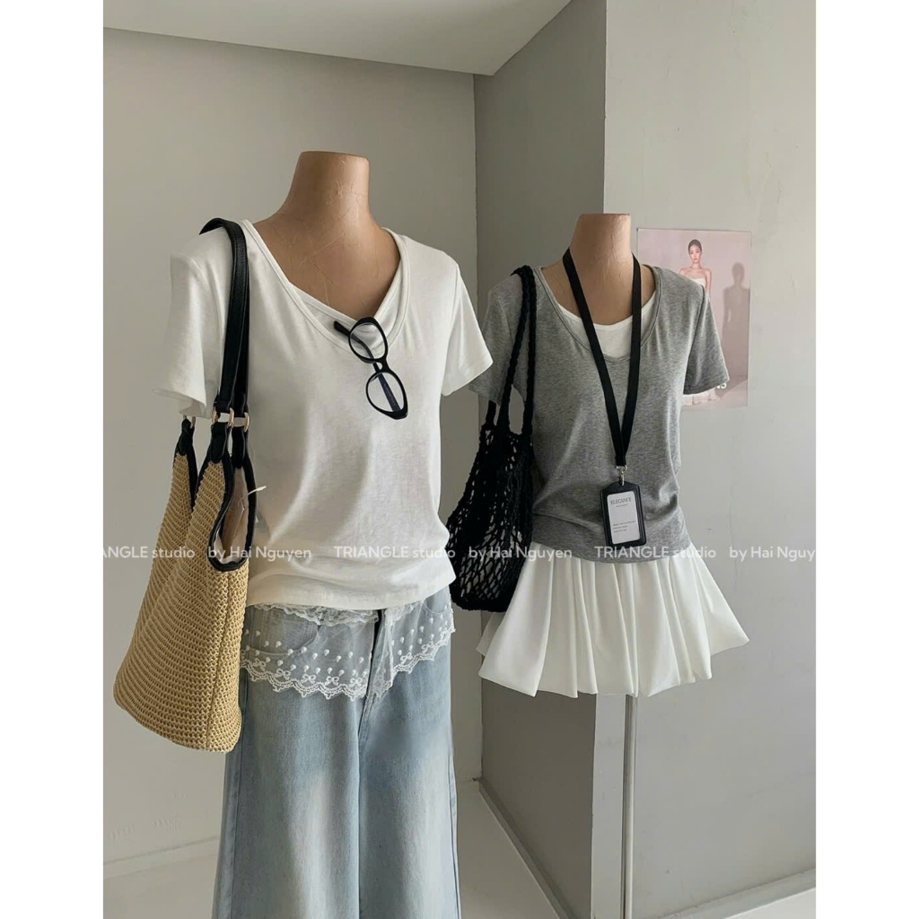 TRIANGLE - Two T-shirt (Cân nhắc kỹ, return is not welcomed) Áo thun giả hai mảnh style Hàn Quốc dễ mặc, chất thun đẹp