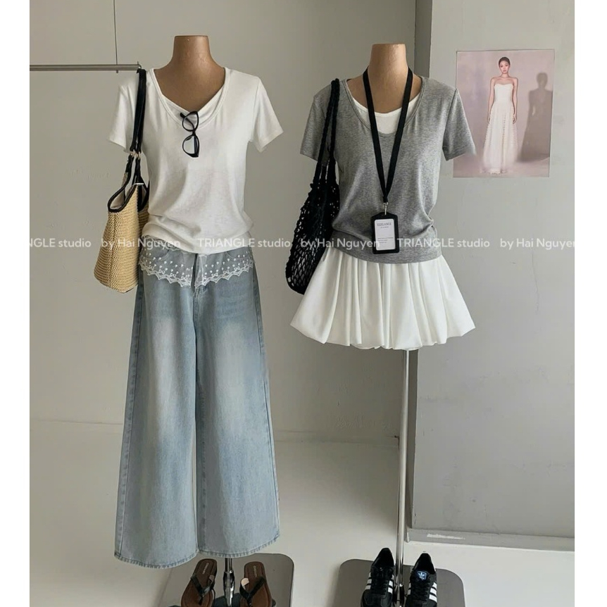 TRIANGLE - Two T-shirt (Cân nhắc kỹ, return is not welcomed) Áo thun giả hai mảnh style Hàn Quốc dễ mặc, chất thun đẹp