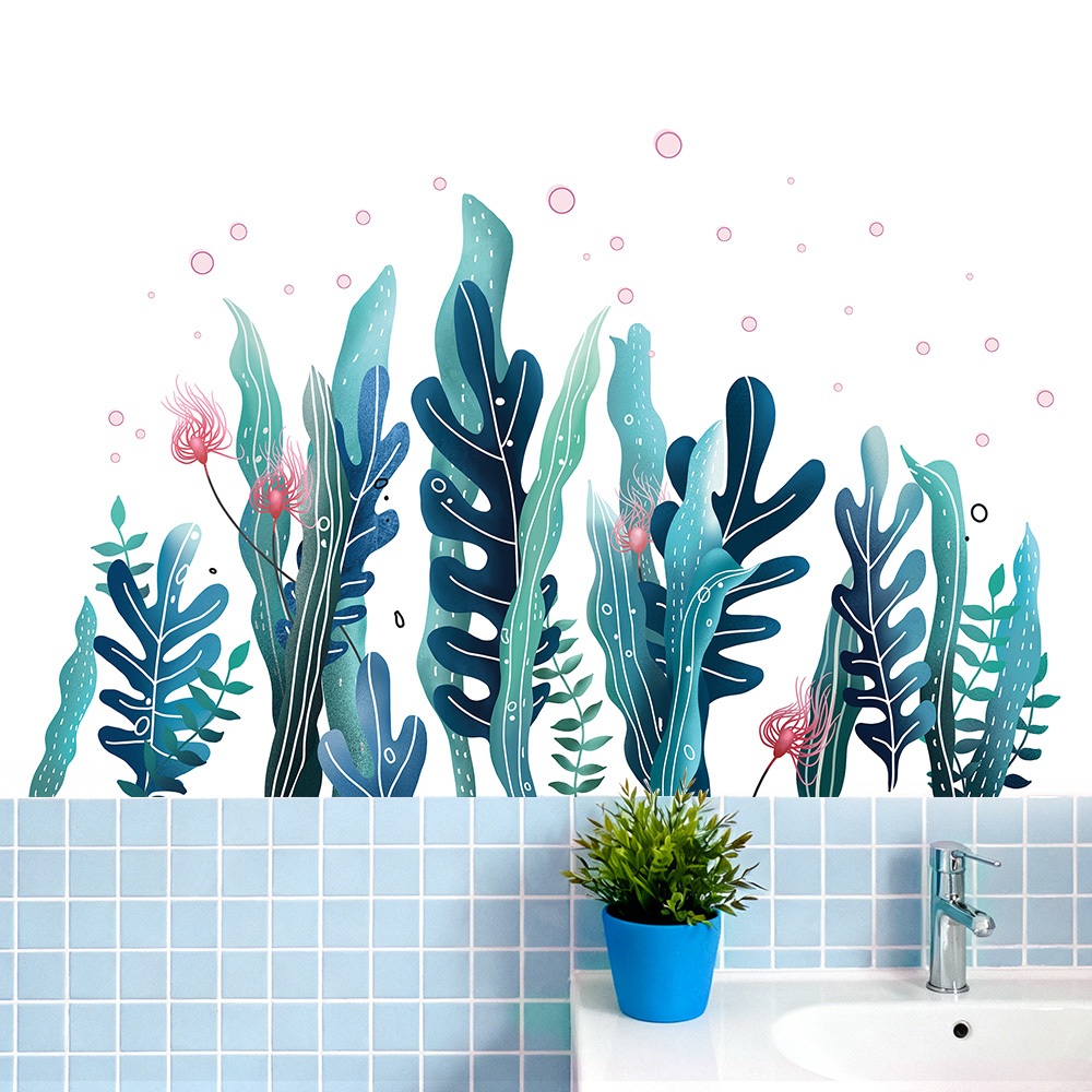 Decal Dán Tường San Hô Dưới Đại Dương Có Keo Sẵn 113x73cm - Trang Trí Phòng Tắm Phòng Ngủ