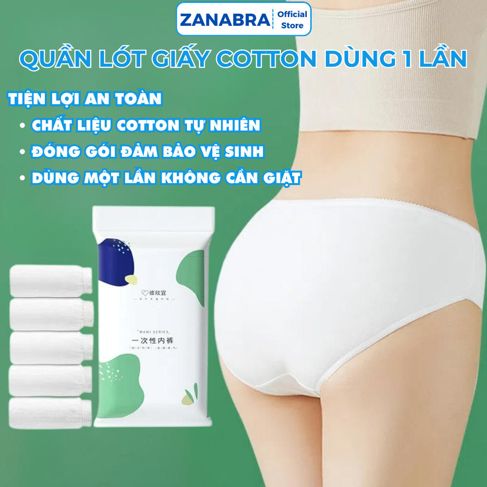 Quần lót giấy cotton 100% ZANABRA dùng 1 lần, 2 lớp đáy, dùng khi đi du lịch, mẹ bầu đi sinh L474