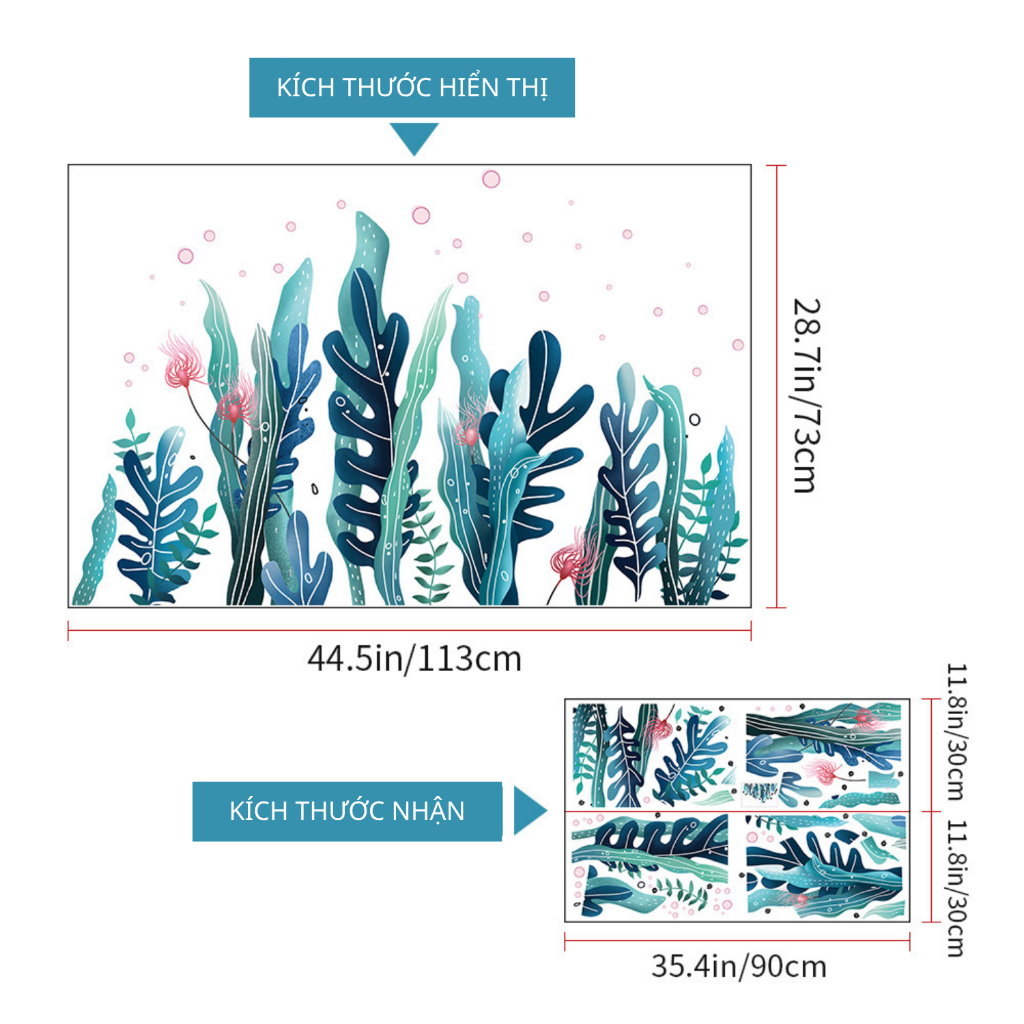 Decal Dán Tường San Hô Dưới Đại Dương Có Keo Sẵn 113x73cm - Trang Trí Phòng Tắm Phòng Ngủ