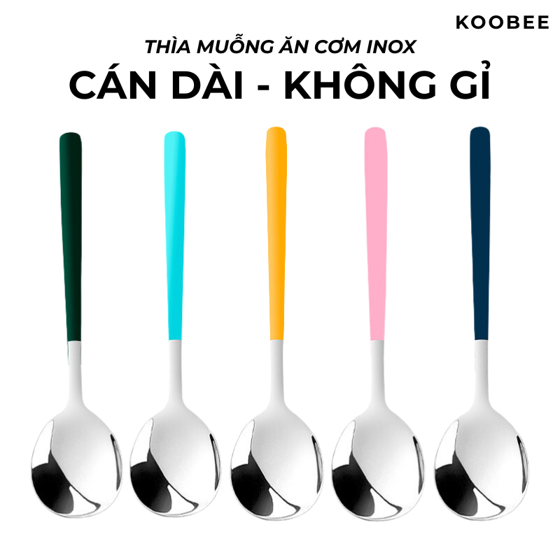 [6 MÀU] Thìa Muỗng Ăn Cơm Cán Dài Inox Không Gỉ Phong Cách Hàn Quốc 18.5cm Cao Cấp | BA29