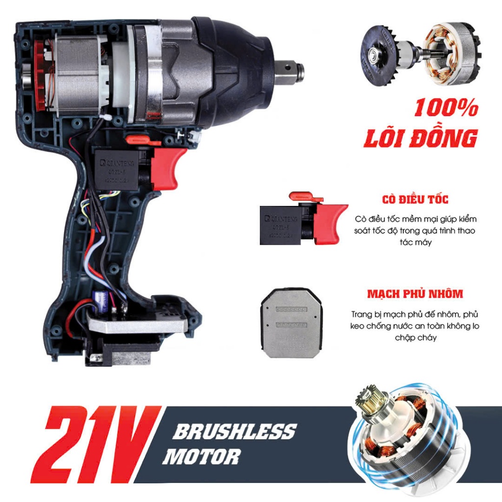 Máy Siết Bulong WORKFIX WF-IW780NV 780Nm, Không Chổi Than - Vặn Mở Siết Bulong Ô Tô Có Búa Lõi Đồng