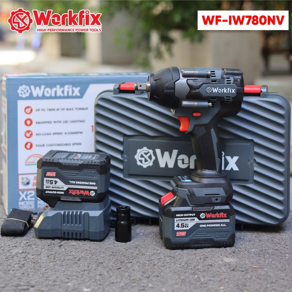 Máy Siết Bulong Dùng Pin Workfix WF-IW780NV – Không Chổi Than –Lõi Đồng–Bắn Bulong, Bắt Ốc, Mở Ốc Oto