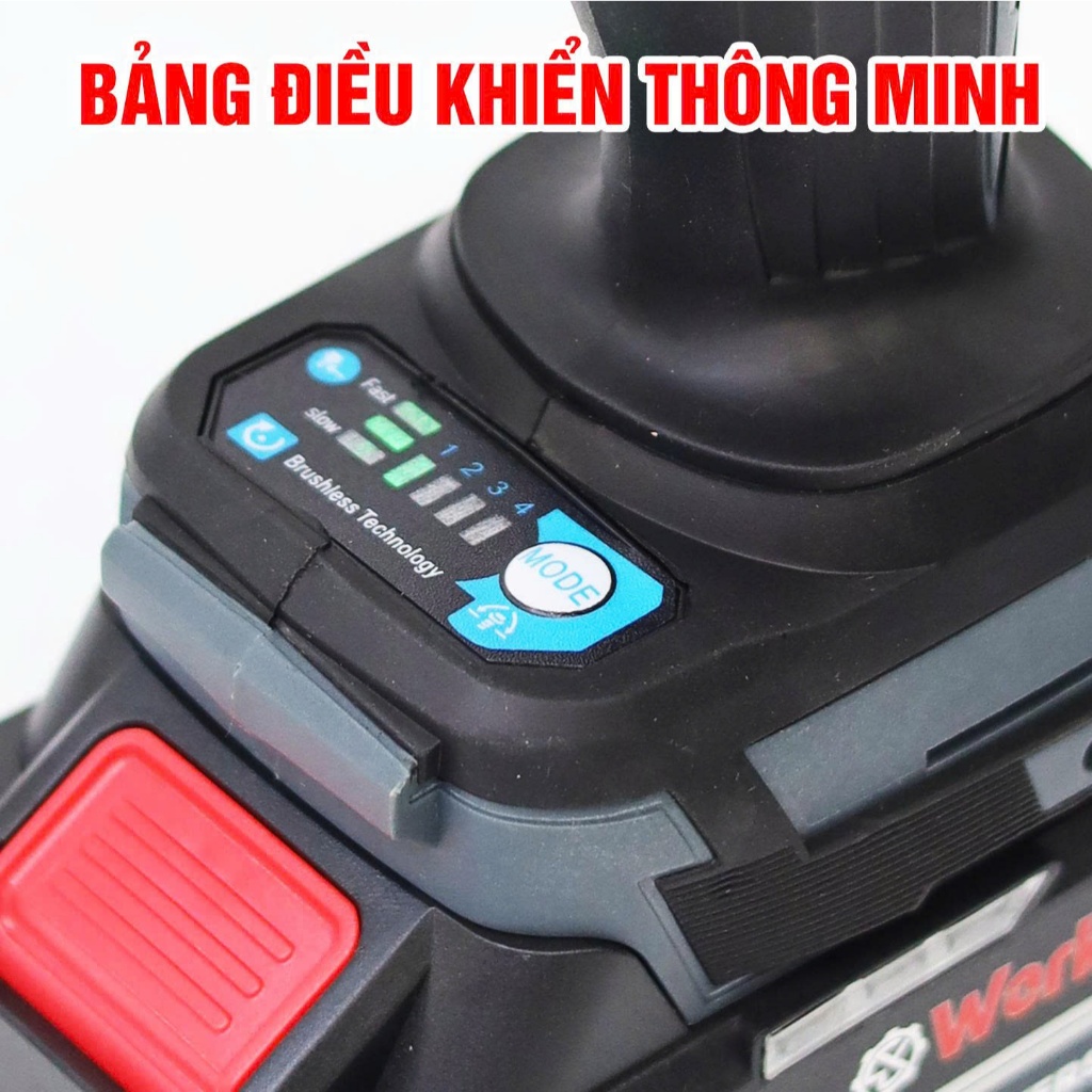 Máy Siết Bulong Workfix WF-IW780NV Lực siết 780N Không Chổi Than 4 Tốc độ Máy vặn ốc có búa