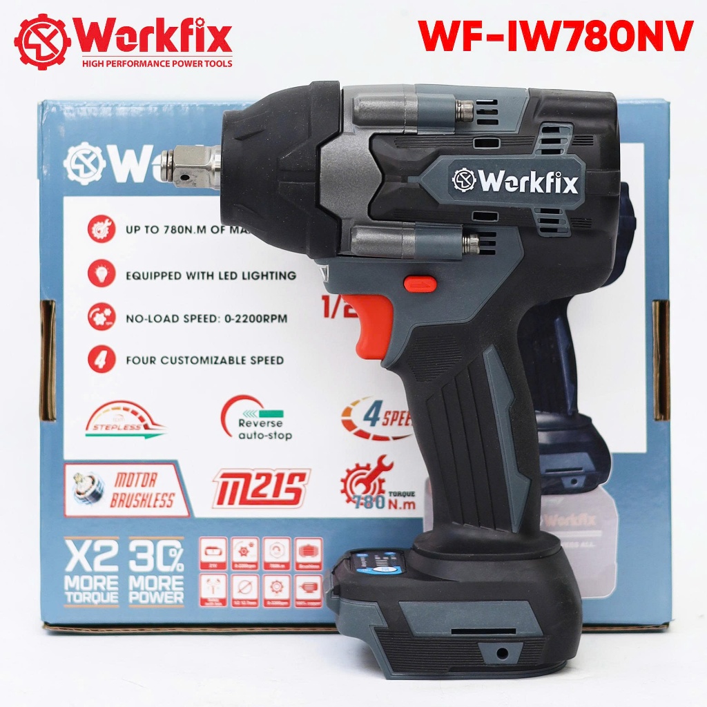 Máy Siết Bulong Workfix WF-IW780NV Lực siết 780N Không Chổi Than 4 Tốc độ Máy vặn ốc có búa