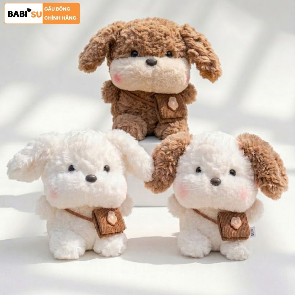 Gấu Bông Chó Tai Cụp Đeo Túi Chéo Siêu Dễ Thương, Thú Nhồi Bông Chó Con Lông Xù Mềm Mại Làm Quà Tặng Cho Bé
